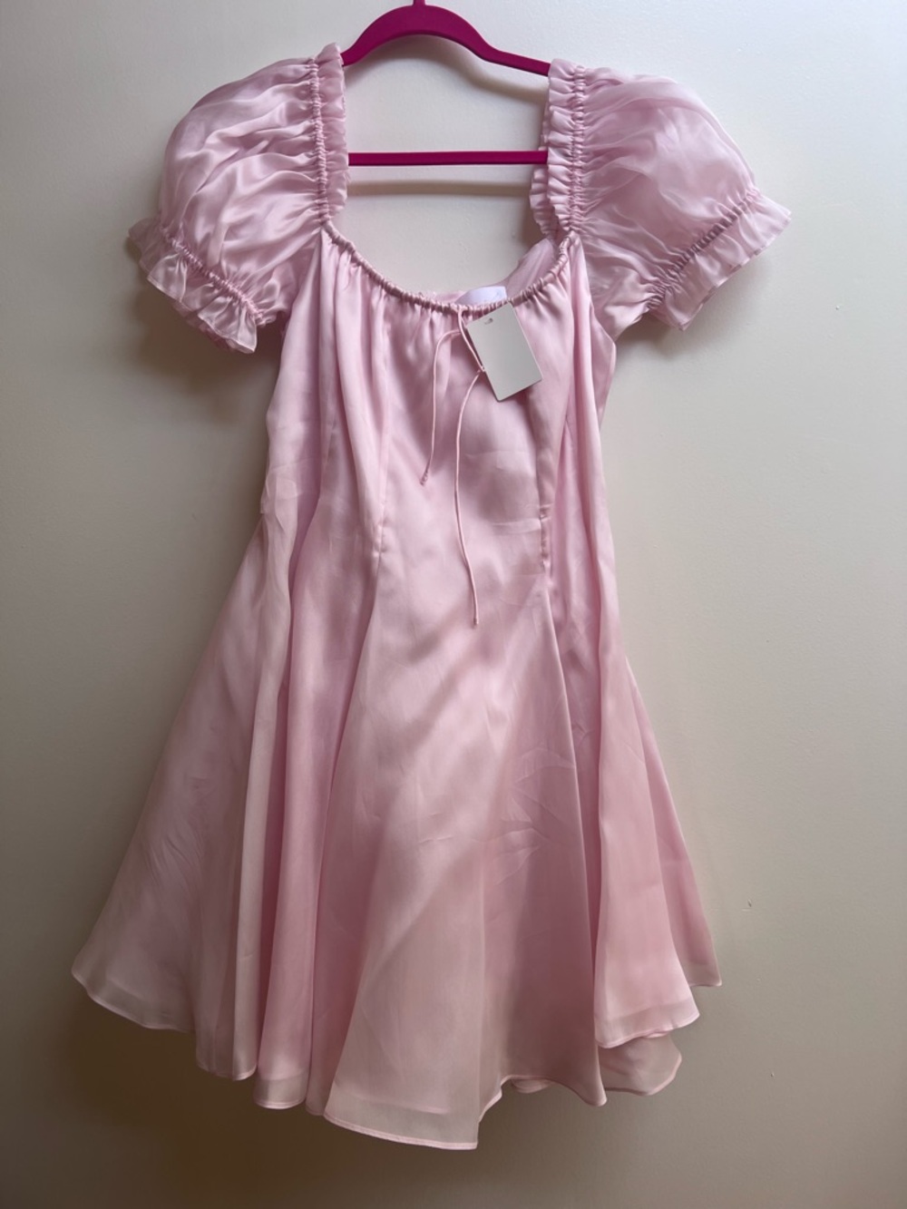 Selkie silk puff sleeve mini - baby pink XXL NWT